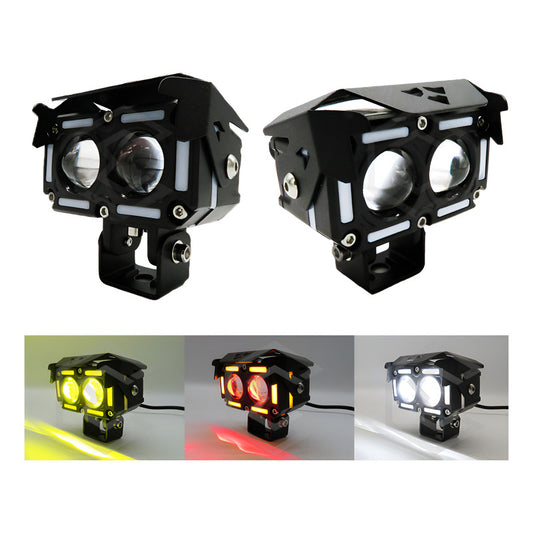 Par Faros 14 Led Con 2 Lupas Bicolor Fijo Ojo Demonio 12-24v