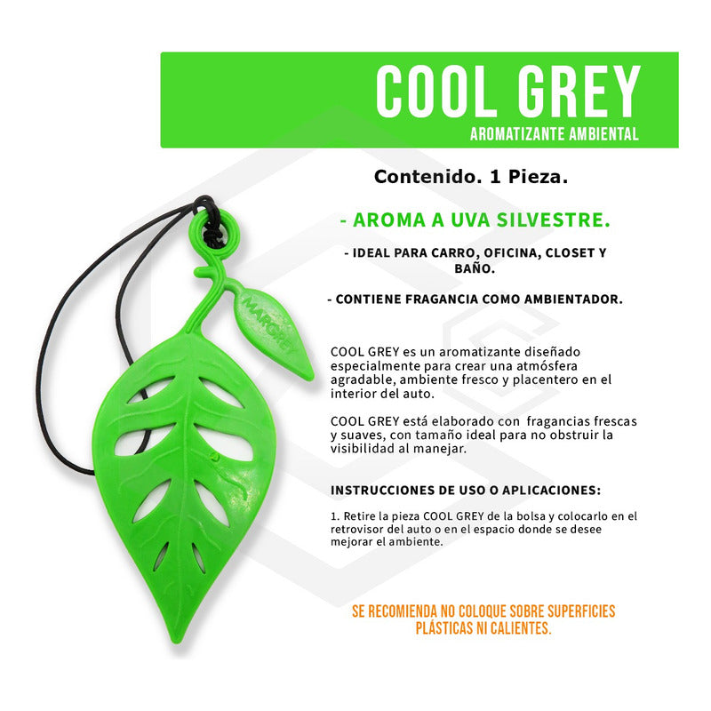Aromatizante Auto Casa Ambiental Cool Grey Hoja Margrey 3pza