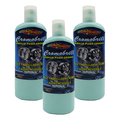 3 Pule Y Abrillanta Cromo Acero Inoxidable Cromobrill 250ml Azul Acero