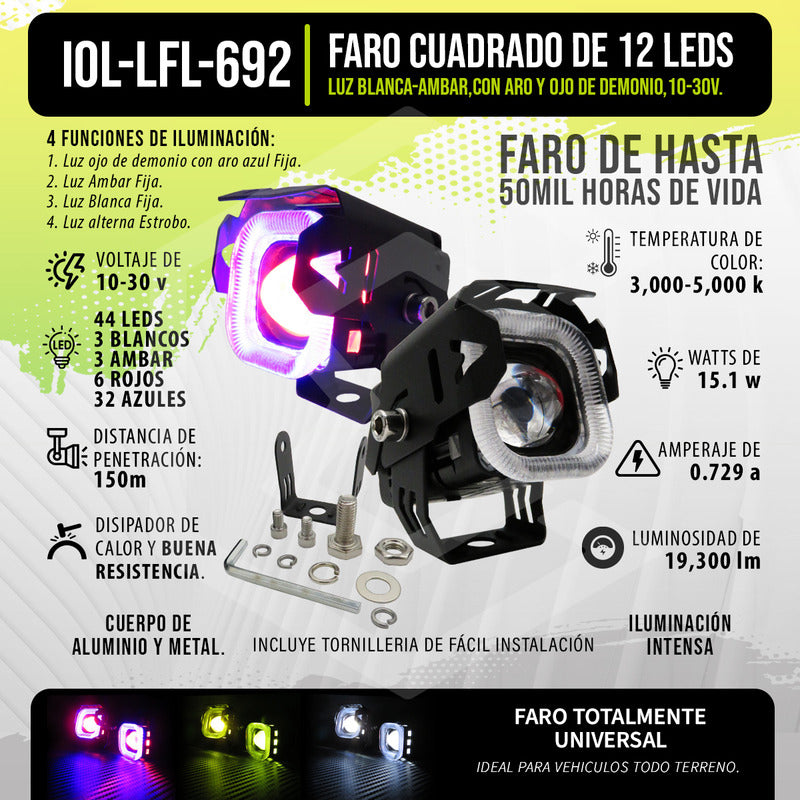 Par Faros 12 Led Lupa Bicolor Ojo Demonio 4 Funciones 10-30v