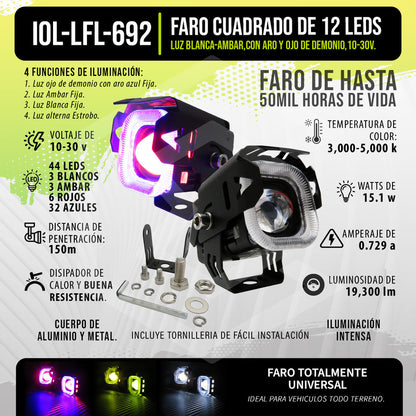 Par Faros 12 Led Lupa Bicolor Ojo Demonio 4 Funciones 10-30v