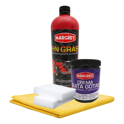 Fin Gras 1l + Quita Gotas Margrey Kit Microfibra Y Esponjas