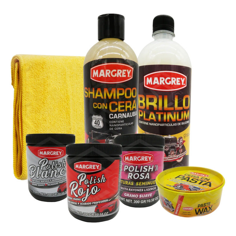 Kit Polish Rojo Rosa Blanco Shampoo C/ Cera Acrilica Margrey