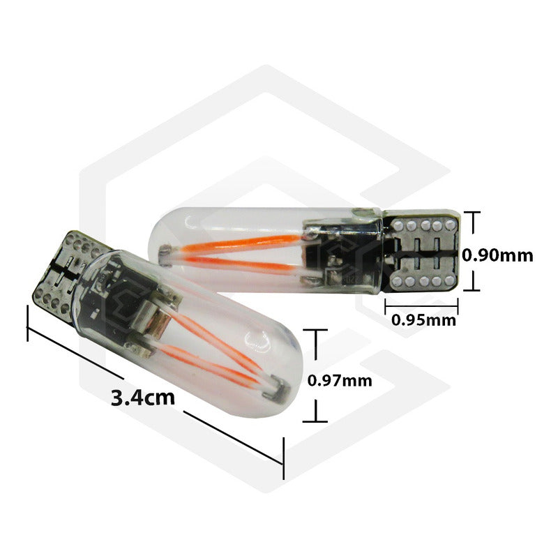 Par Focos De Pellizco Led Cob Vidrio Filamento Canbus T10 W5