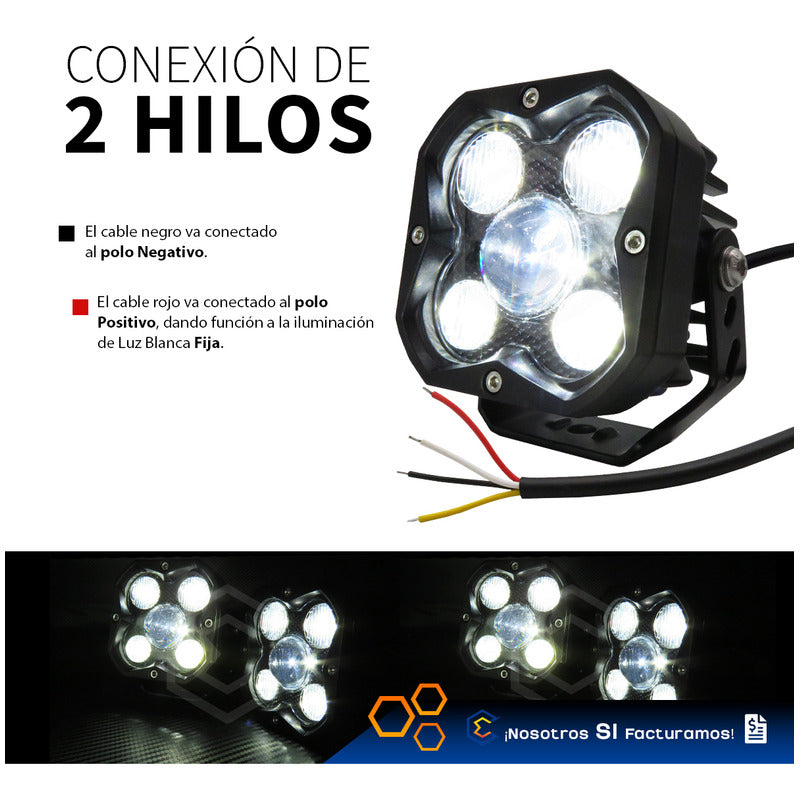 Par De Faros 5 Leds Cuadrado Luz Blanca Fija 60,000lm 9-30v