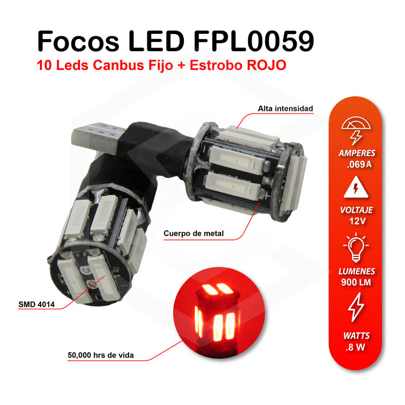 Par Focos De Pellizco 10 Leds Canbus Fijo + Estrobo T10 12v