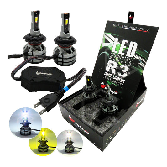 2 Focos Led H7 Ventilador Alta Baja Tricolor 18,000lm 12-24v H7