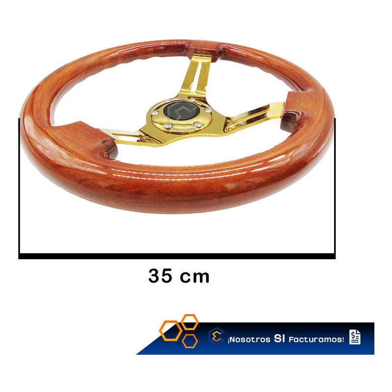 Volante De Madera Automotriz Universal Centro Dorado 35cm