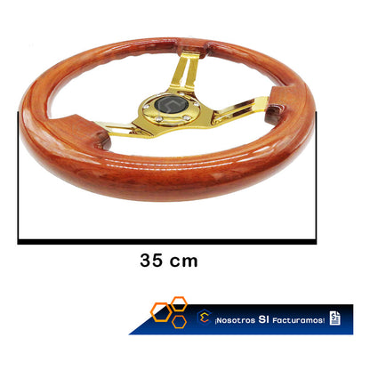 Volante De Madera Automotriz Universal Centro Dorado 35cm