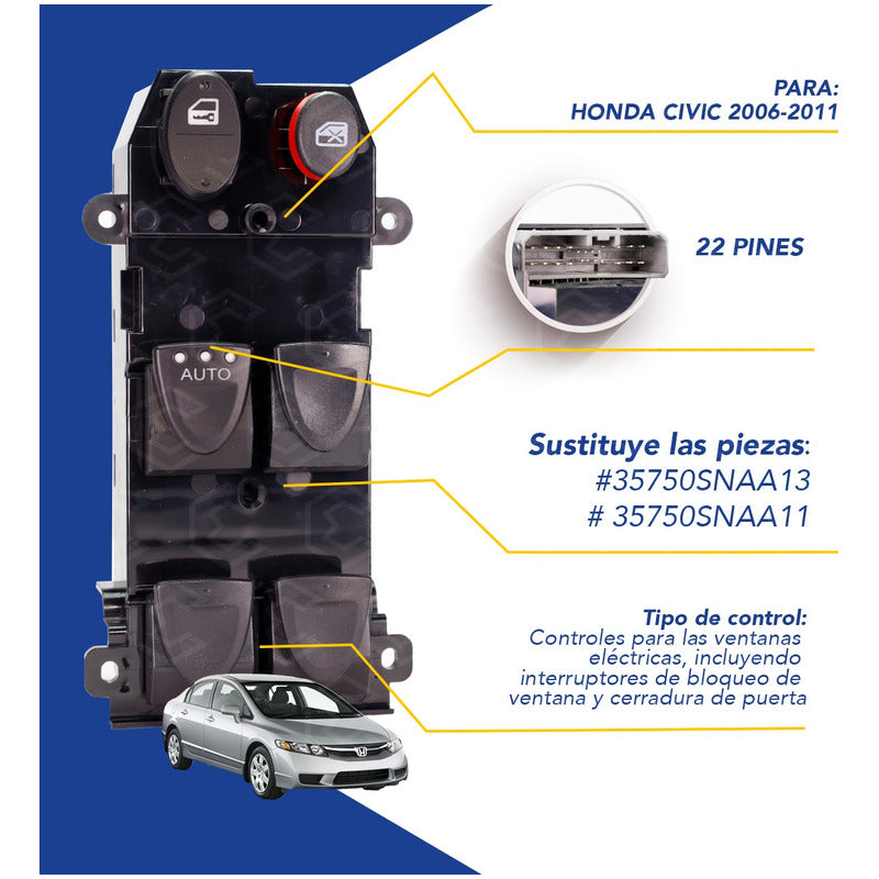 Control Maestro Vidrios Honda Civic 2006 07 08 09 10 2011