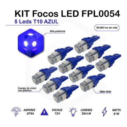 Kit 10 Focos Pellizco 5 Leds 5050 T10-158 Color A Eligir