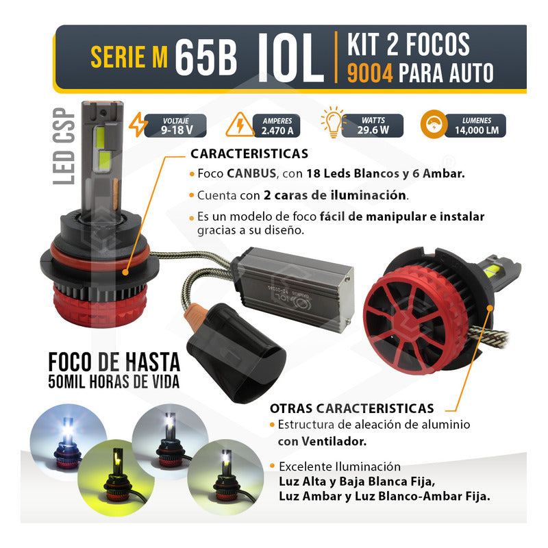 2 Focos 9004 12led Csp Bicolor Ventilador Alta Y Baja 14000l 9004