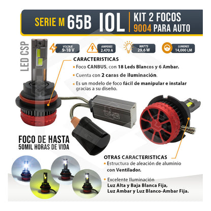 2 Focos 9004 12led Csp Bicolor Ventilador Alta Y Baja 14000l 9004