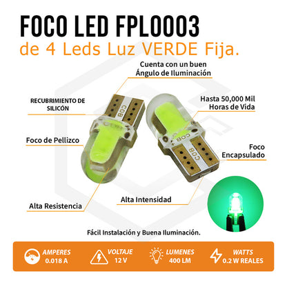 Kit 5 Pares  Focos Led Cob Pellizco T10 Silicon Auto Moto