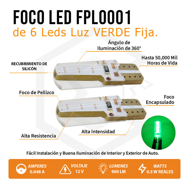 Kit 5 Pares Focos Led Cob Grande Pellizco T10 Silicon Auto