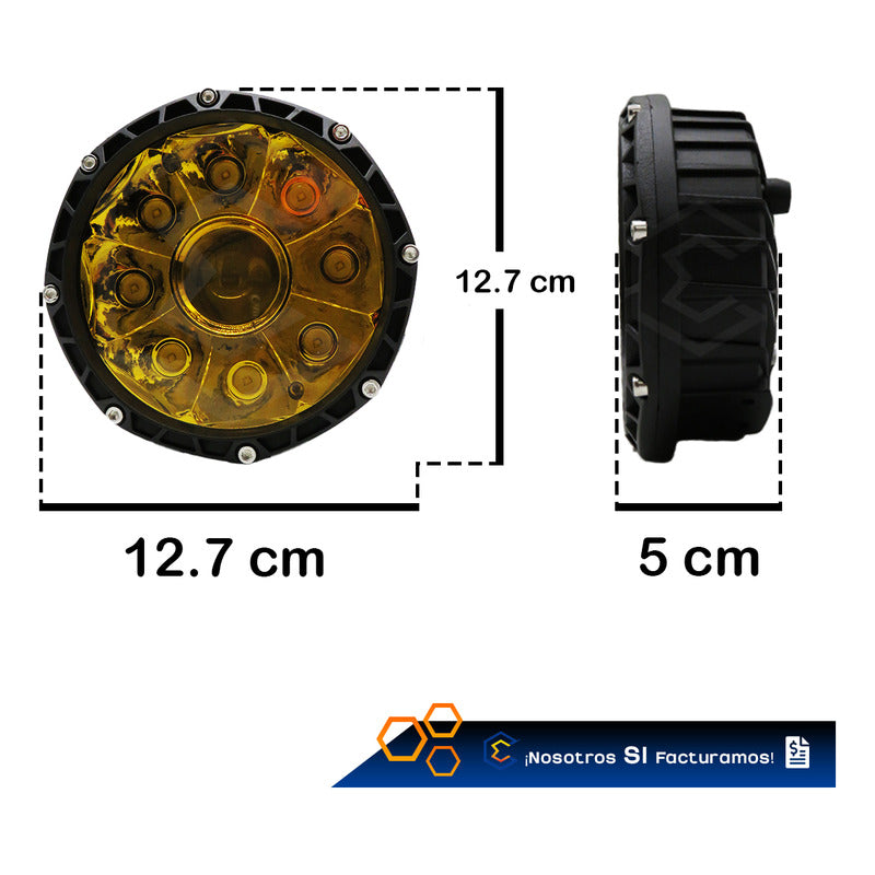 Par De Faros 9 Leds Redondo Con Lupa Luz Fija 5 PuLG 12-24v