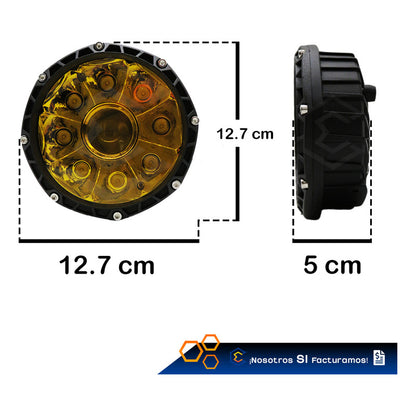 Par De Faros 9 Leds Redondo Con Lupa Luz Fija 5 PuLG 12-24v