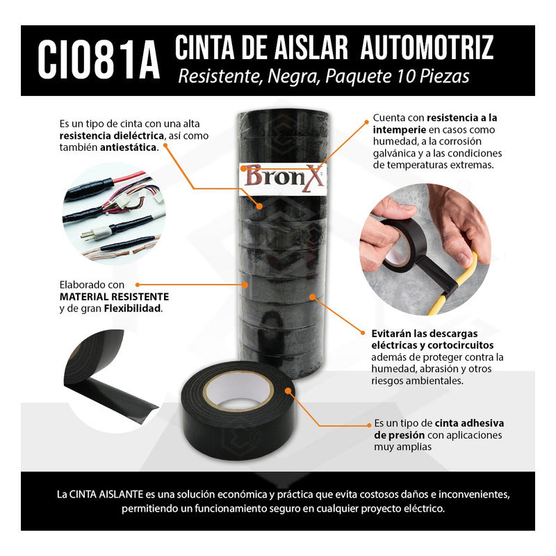 10 Piezas Cinta De Aislar Automotriz Resistente Negra Paq Negro Lisa