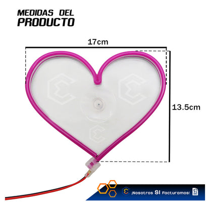 Figura Corazon Led Luz Neon Parabrisas Chupón Grande26cm 12v