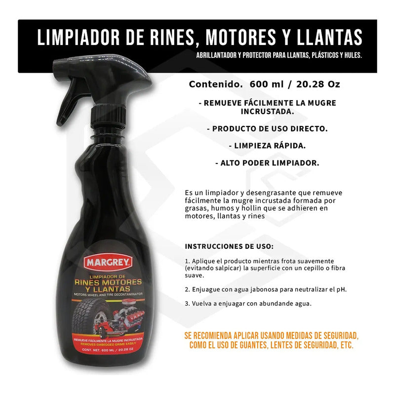 2 Limpiador De Rines Motor Llantas 600ml Excelente Acabado Blanco