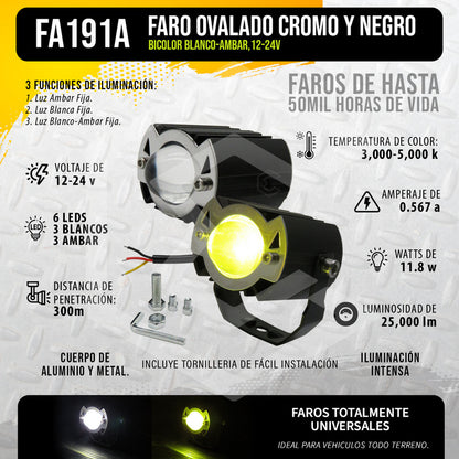 Par De Faros 6 Leds Con Lupa Bicolor 3 Funciones 11w 12-24v