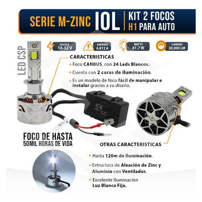 Kit 2 Focos H1 24 Led Csp Nitrogeno Zinc Alta Baja 20,000lm H1