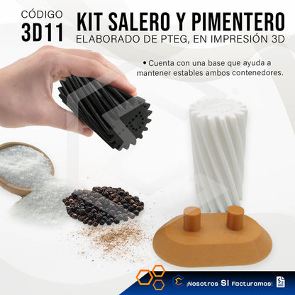 Salero Y Pimientero Con Base Cocina 3d Petg Juego 2 Piezas Blanco/negro