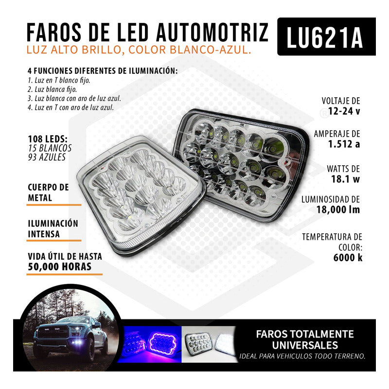 Par Unidad 5x7 108 Led Blanco Aro De Angel Alta/baja 12/24v