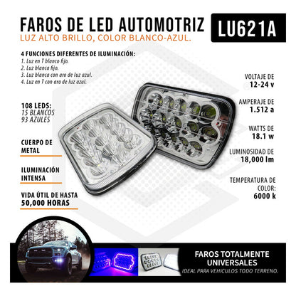 Par Unidad 5x7 108 Led Blanco Aro De Angel Alta/baja 12/24v