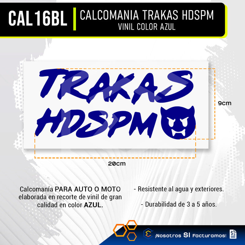 Calcomanía Trakas Hdspm Sticker Vinil Auto Moto 20cm X 9cm