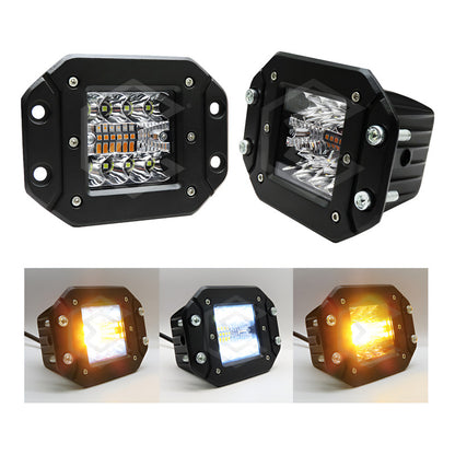 4 Faros Rectangular Bicolor Empotrable 14 Led Estrobo 12/24v Ambar
