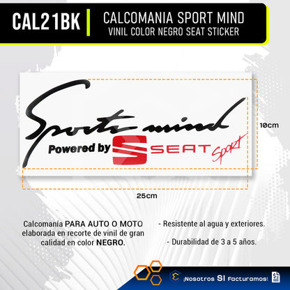 2 Calcomanía Sport Mind Seat Sticker Vinil Auto Moto 25x10cm