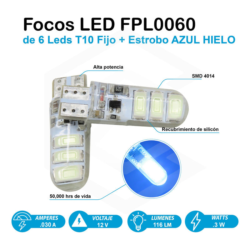 Kit 10 Focos Pellizco Gel T10 Fijo + Estrobo 6 Leds Canbus