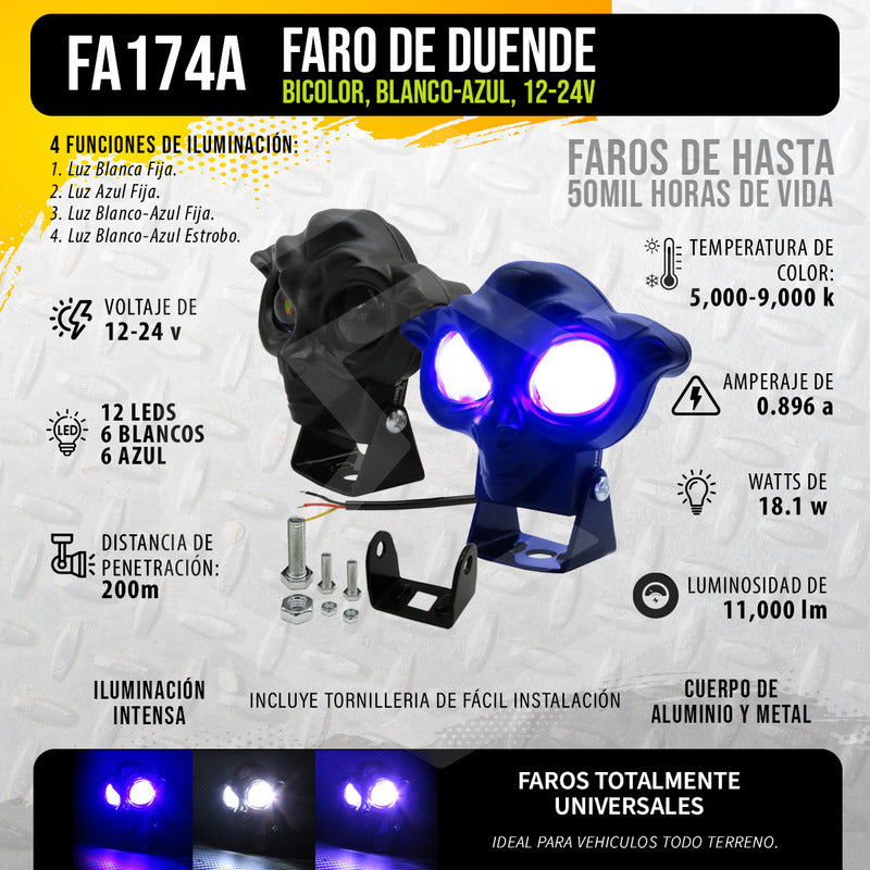 Par Faros 12 Leds 2 Lupas Bicolor Fijo Estrobo Duende 12-24v