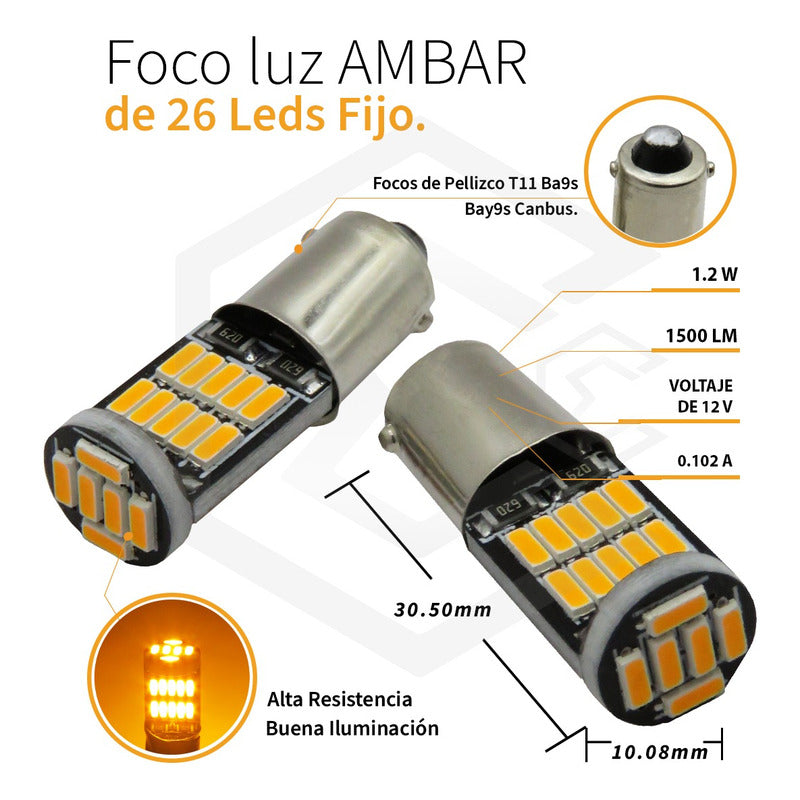 Par De Foco Pellizco 26 Led T11 Ba9s Bay9s Canbus 12v T
