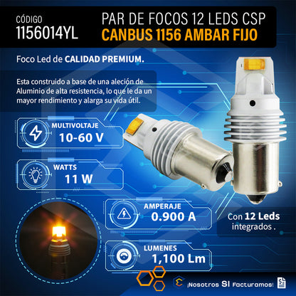 Par De Focos 1156 12 Leds Csp Canbus Fijo 10-60v 11w 1100lm