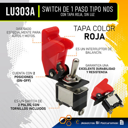 Switch Interruptor 1 Paso Tipo Nos Con Tapa Sin Luz 1 Pieza