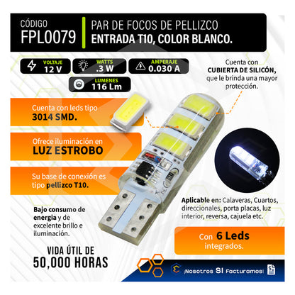Par De Focos De Pellizco 6 Leds Smd T10 Gel Luz Estrobo 12v