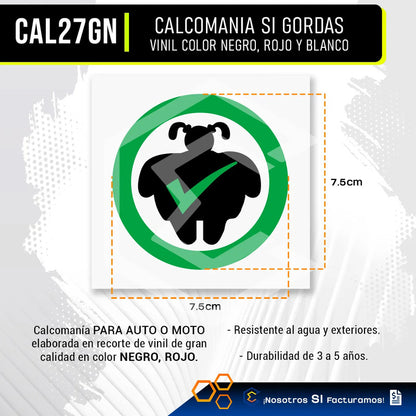 2 Calcomanía Sticker Vinil Si Gordas Broma Auto Moto 7.5cm