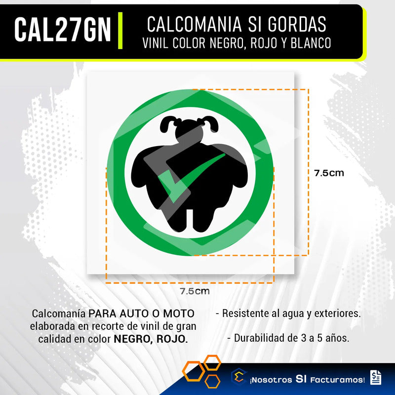 10 Calcomanía Sticker Vinil Si Gordas Broma Auto Moto 7.5cm