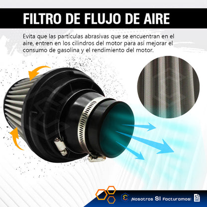 Filtro De Alto Flujo Con Cople Y Abrazadera Universal Auto