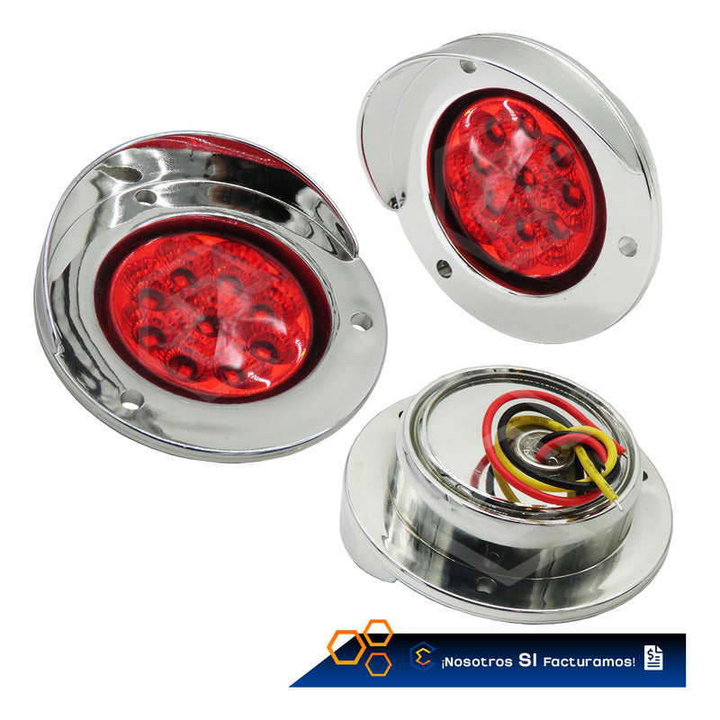 Par Plafon 9 Led Redondo Bisel Cromo 2'' Fijo Estrobo 12-24v