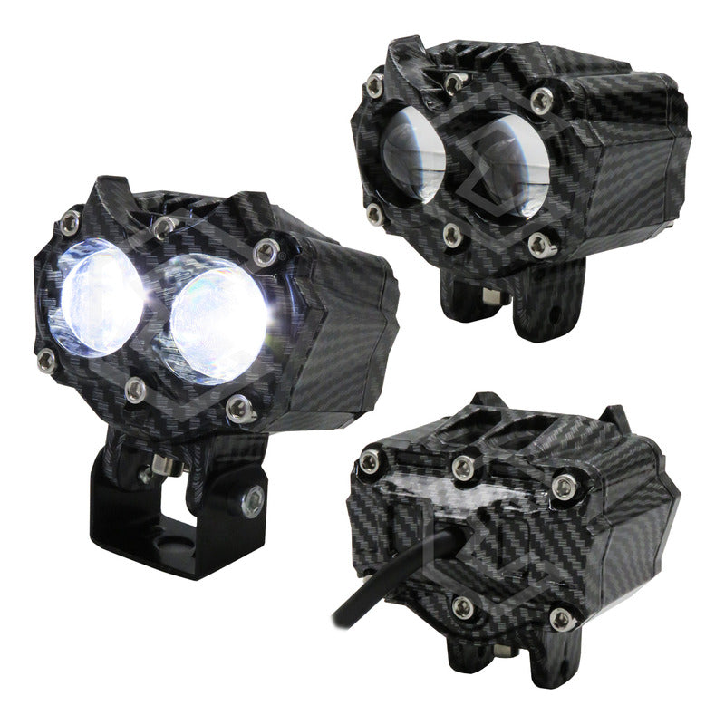 Par De Faros 8 Leds Bicolor Rgb 2 Lupas 5 Funciones 12-24v