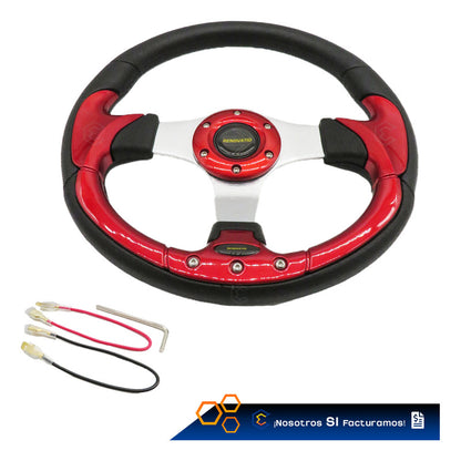 Volante Deportivo Universal De Metal Rojo Con 9 Pernos 32cm