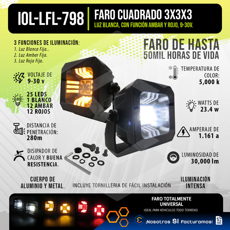 Par De Faros 25 Leds Cuadrado 3 Funciones Rojo 30000lm 9-30v