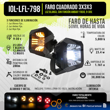 Par De Faros 25 Leds Cuadrado 3 Funciones Rojo 30000lm 9-30v