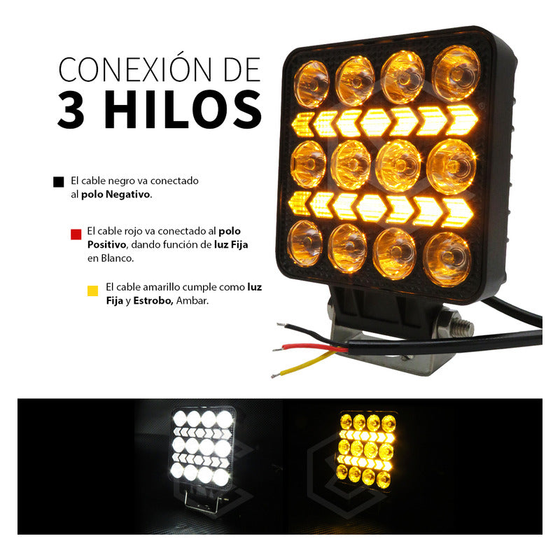 Par Faros 16 Leds 10 Lupas Bicolor 3 Funciones Flecha 12-24v