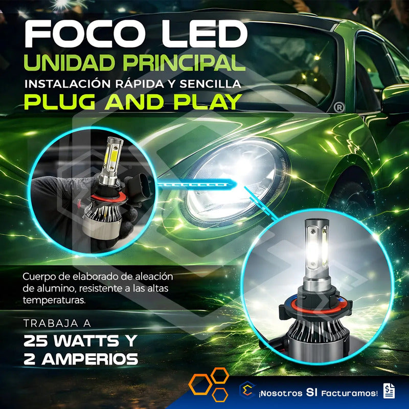 2 Focos Led H11 4cara Ventilador Alta Baja 16000lm 25w 9-32v H11