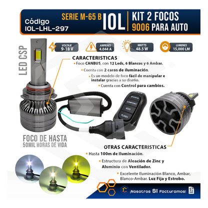 Kit 2 Focos 9006 12 Led Alta Baja Tricolor Control Nitrogeno 9006