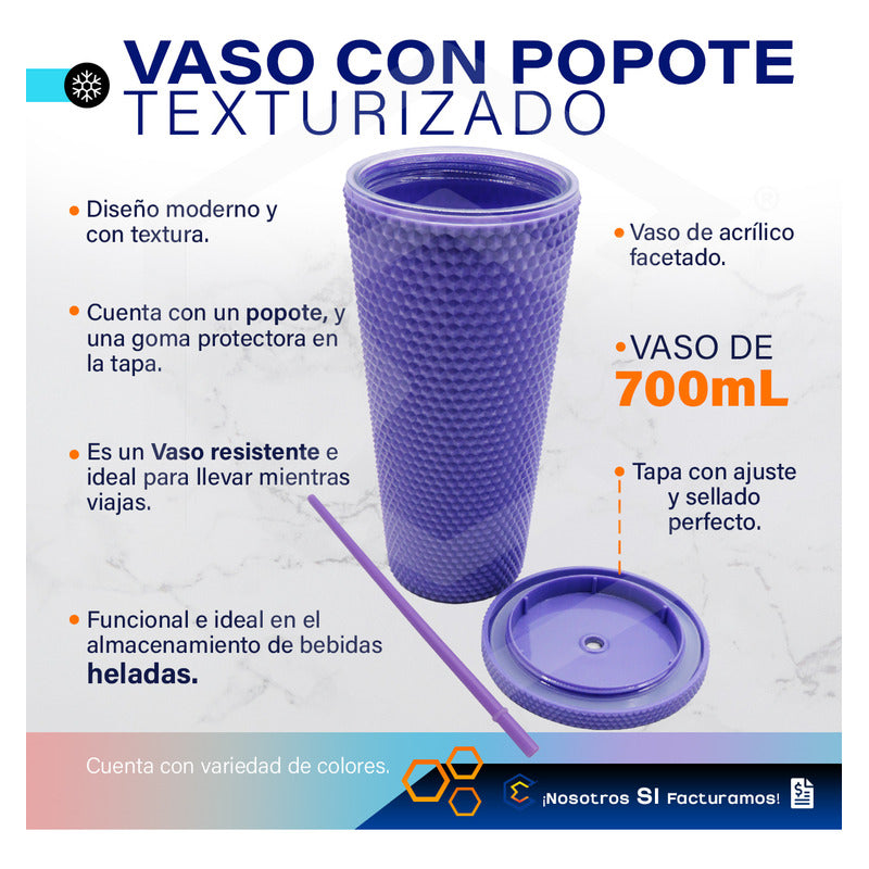 2 Termo Vaso Con Popote Studded Doble Pared Plástico 700ml